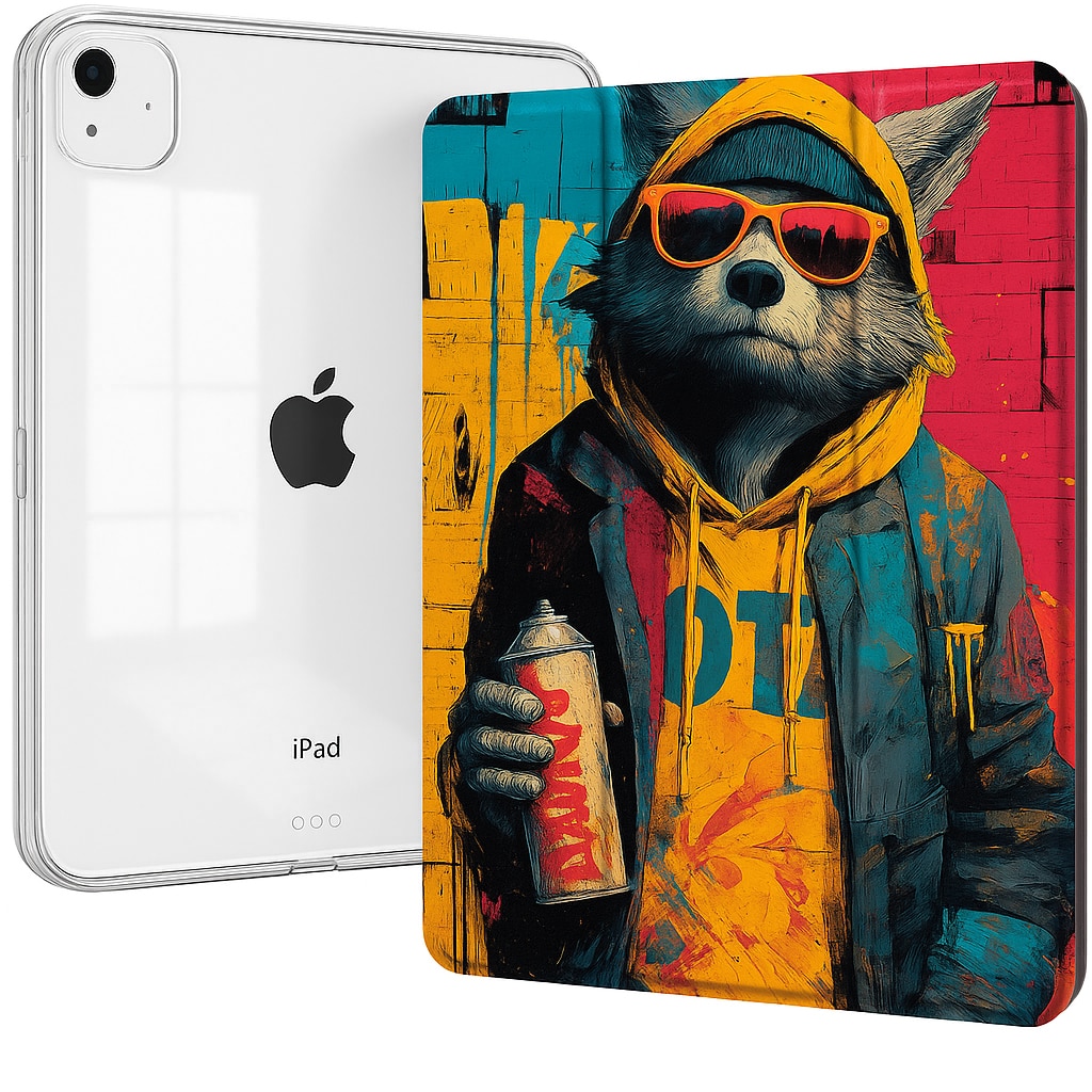 Husa magnetica “Graffiti Hip-Hop”, compatibila cu iPad Air 11" 2024/2025 (Air 6/7, M2/M3) – design antropomorfizat urban, stand trifold, protectie 360°, Auto Sleep/Wake, cu suport stylus