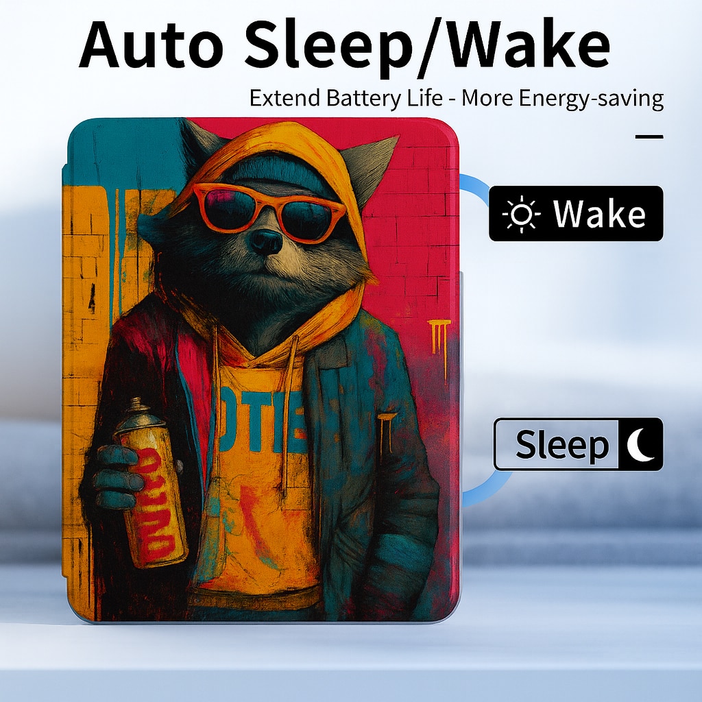 Husa magnetica “Graffiti Hip-Hop”, compatibila cu iPad Air 11" 2024/2025 (Air 6/7, M2/M3) – design antropomorfizat urban, stand trifold, protectie 360°, Auto Sleep/Wake, cu suport stylus