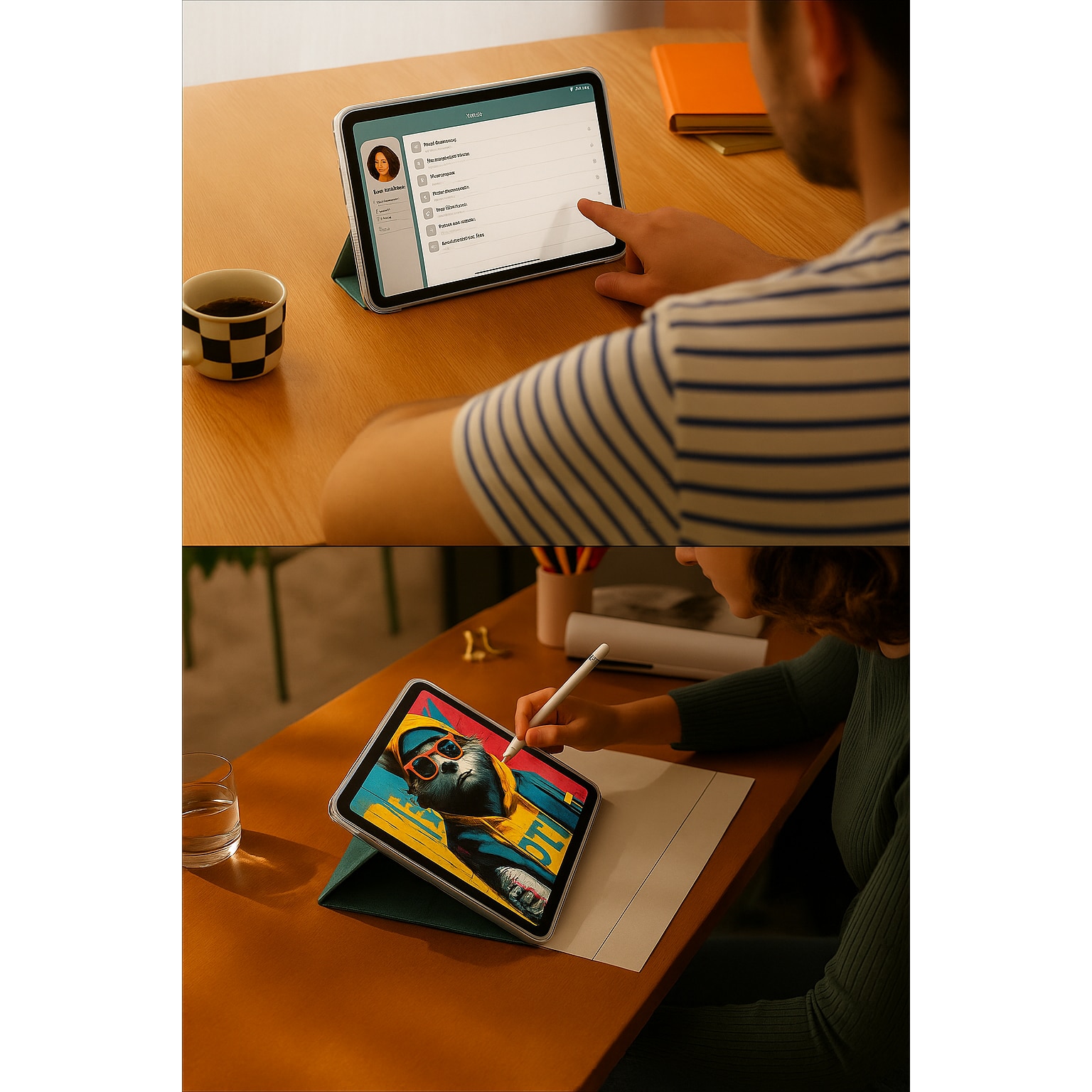 Husa magnetica “Graffiti Hip-Hop”, compatibila cu iPad Air 11" 2024/2025 (Air 6/7, M2/M3) – design antropomorfizat urban, stand trifold, protectie 360°, Auto Sleep/Wake, cu suport stylus