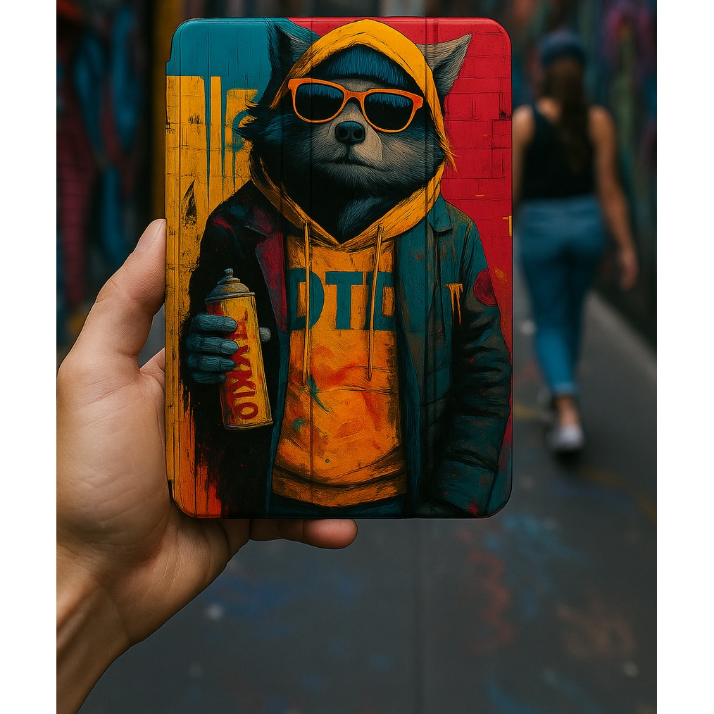 Husa magnetica “Graffiti Hip-Hop”, compatibila cu iPad Air 11" 2024/2025 (Air 6/7, M2/M3) – design antropomorfizat urban, stand trifold, protectie 360°, Auto Sleep/Wake, cu suport stylus
