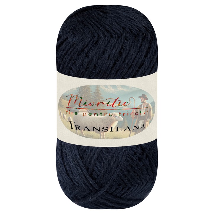 Fir pentru tricotat, Transilana, Mioritic, 100% lana, culoare Bleumarin O5009, 125g, 208m