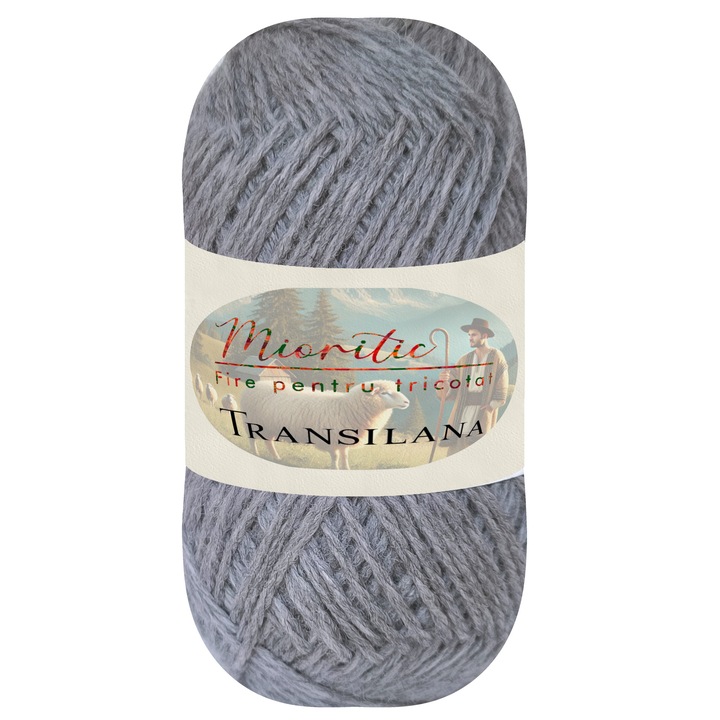 Fir pentru tricotat, Transilana, Mioritic, 100% lana, culoare Gri melange O5014, 125g, 208m