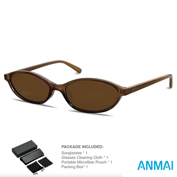 Ochelari de Soare Retro Oval, Anmai, Stil Cat Eye Anii 90 Y2K, Rame Inguste, Usori, Protectie UV 400, Design Clasic si Confort Premium, Unisex, Maro