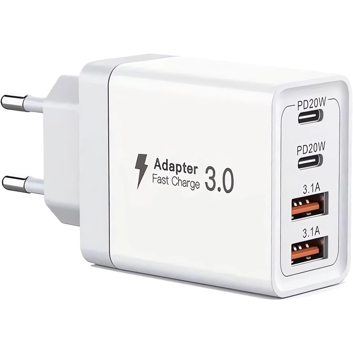 Incarcator rapid TodyJeyHo, 55W, 4 porturi, alb, 9x4.5x2.7cm