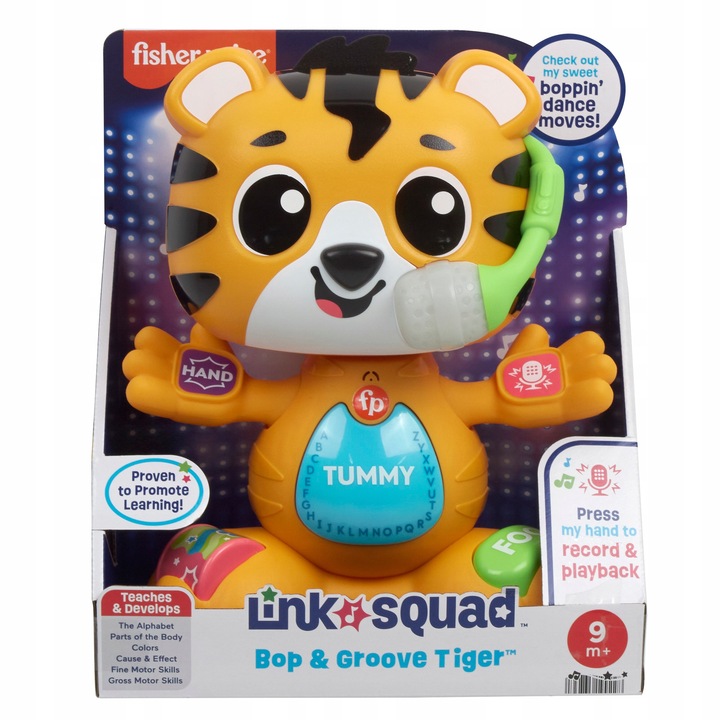 Jucarie interactiva bebelusi, Fisher-Price, Link Squad Tygrysek, dans si invatare, multicolor, 9m+