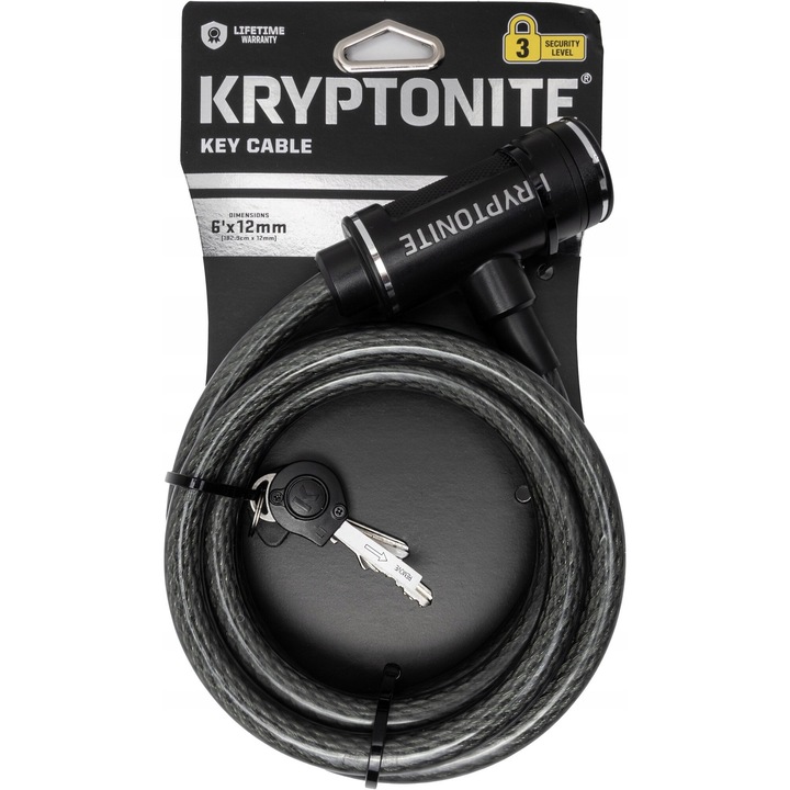 Kryptonite Kryptoflex kerékpárzár, 1829x12mm, fekete, kulccsal, 2 db kulcs
