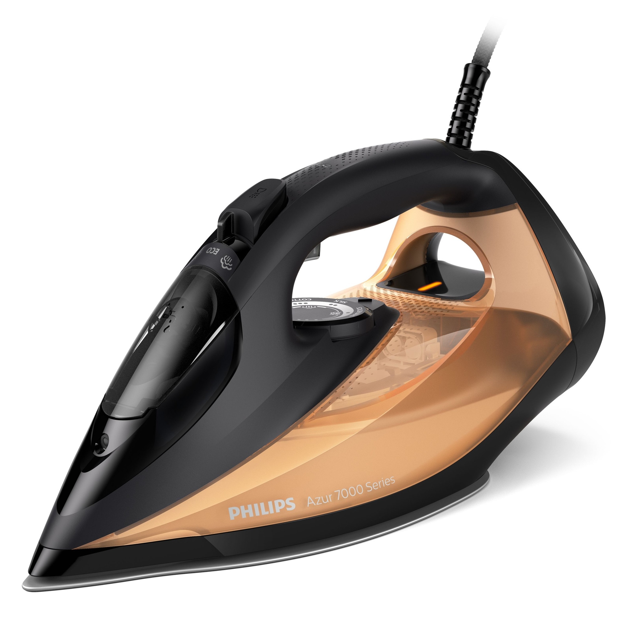Fier de calcat Philips Azur 7000, 2800 W, 250 g/min abur, rezervor 300 ml, talpa SteamGlide Elite, 2 m
