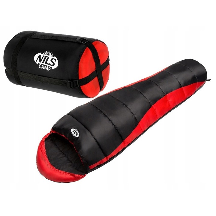 Спален чувал Nils Camp NC2012, трисезонен, червен и черен, 190x80см, 1490г