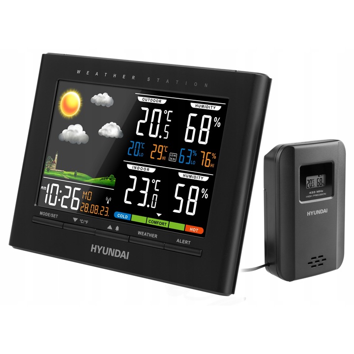 Statie meteorologica Hyundai, WS 4380, 5 animatii vreme, negru
