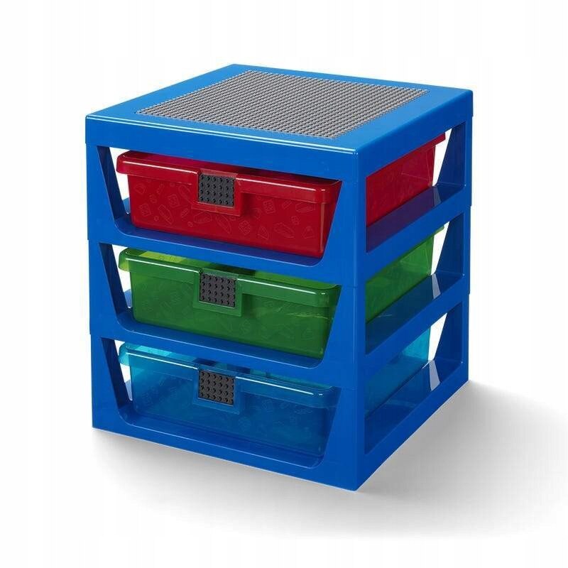 Raft pentru depozitare, LEGO, cu 3 sertare, 34.5x37.5x32.5 cm