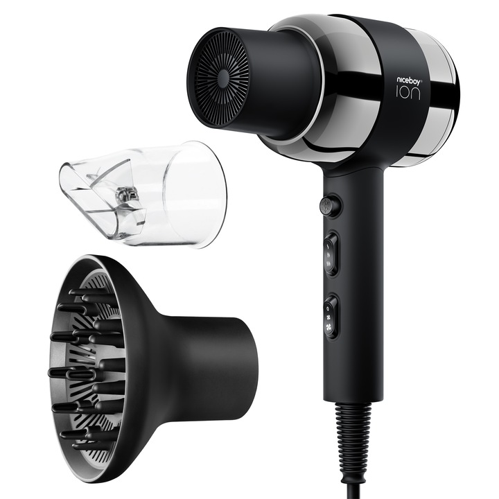 Uscator de par Niceboy Ion AirSonic Pro, 2200W, 2 viteze, 3 temperaturi, negru