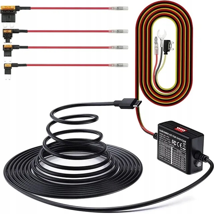 VANTRUE VP01 USB-C tápadapter autós kamerákhoz, 12-24V, 1m, 3.5m