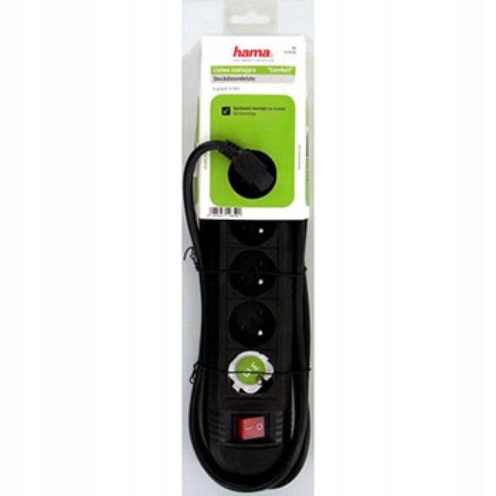 Prelungitor Hama Comfort 6 gniazdo, 1,5m, negru, cu intrerupator