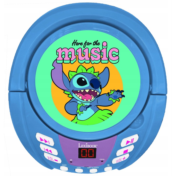 Gyerek rádiólejátszó CD Disney Stitch, Lexibook, Bluetooth, többszínű fényeffektek, 22,6x25,8x13,1cm