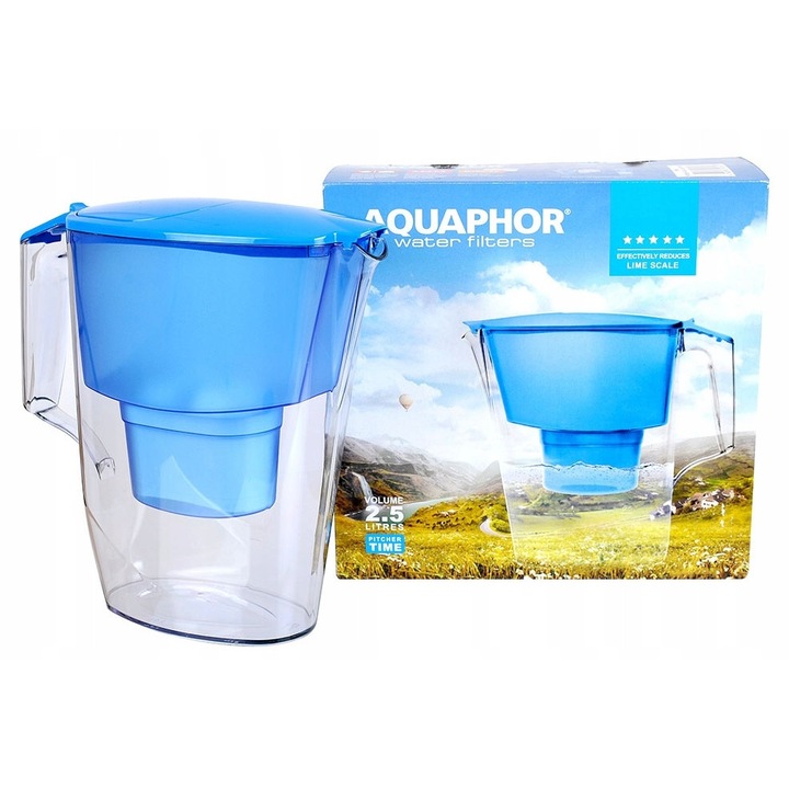 AQUAPHOR Time szűrőkancsó, 2,5 l, 3 patron, kék, átlátszó