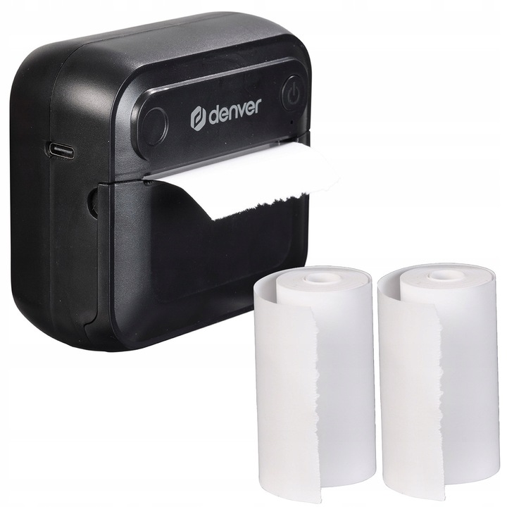 Термопринтер DENVER MBP-32B, Bluetooth, 1200 mAh, бял, 8.70x8.10x4.30 см, комплект с 1 ролка хартия и 1 ролка стикери