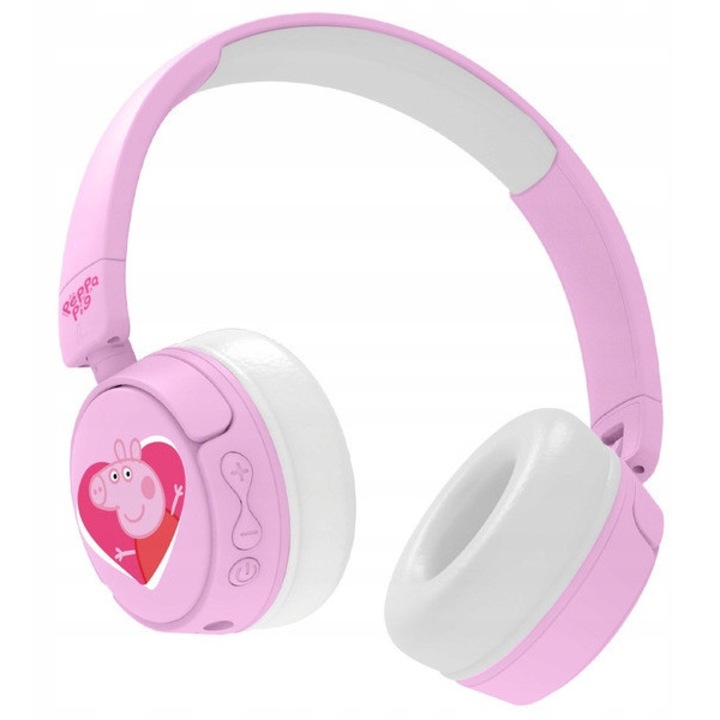 Casti cu fir Peppa Pig, roz, pentru copii, autonomie 24h, Bluetooth, set complet OTL