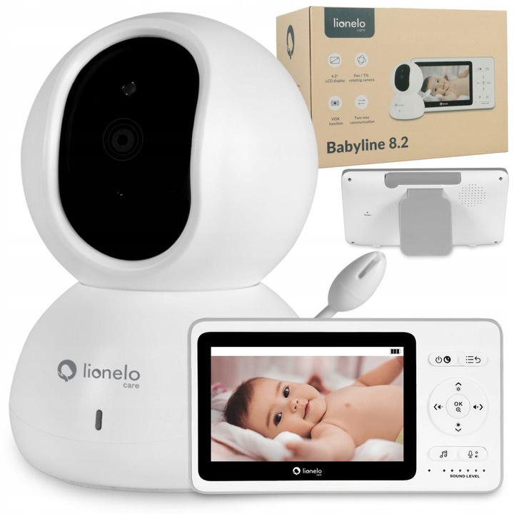 Видео бебефон, LIONELO Babyline 8.2, двупосочна комуникация, въртяща се камера, 4,3", пълен комплект