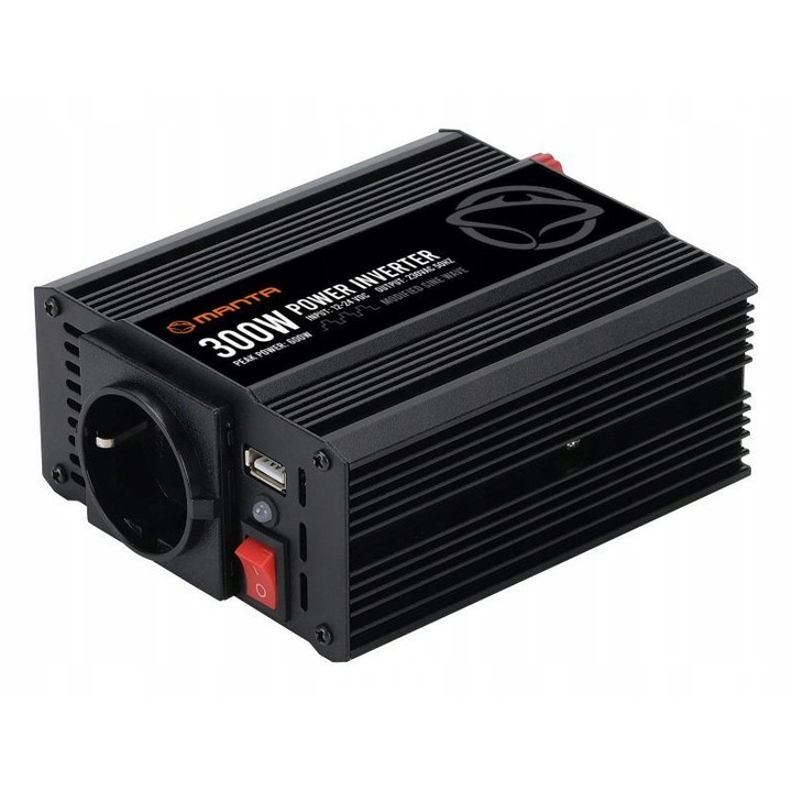Autós inverter MPI300M, 600W, 12V/24V-ról 230V-ra, USB, fekete, komplett szett