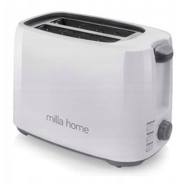 Тостер Milla Home MTO001WE 750W, бяло-сив, 2 филийки, функция за размразяване