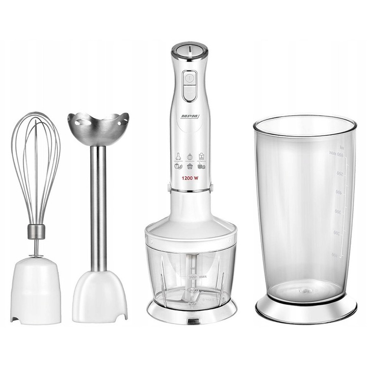 Блендер MPM MBL-36, 1200W, бял, комплект с контейнери 500 мл и 600 мл