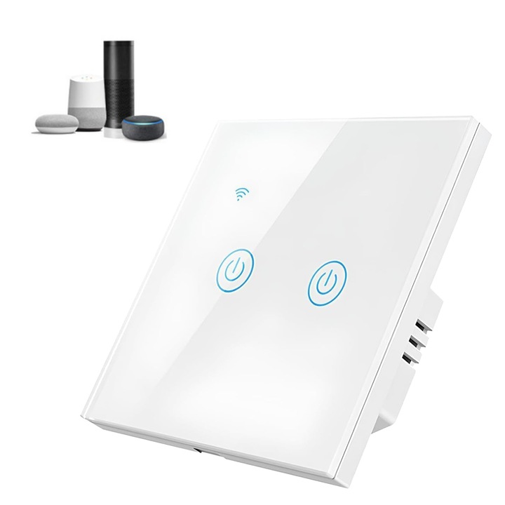 Смарт WiFi превключвател TodyJeyHo, управление чрез приложение и докосване, бял, 8.6x8.6x3.5см