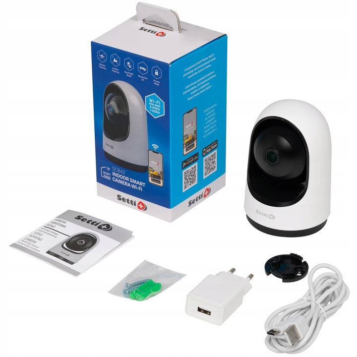 Camera de supraveghere SETTI+ SC842 4MP, Wi-Fi, alb, 2560x1440px, detectie miscare