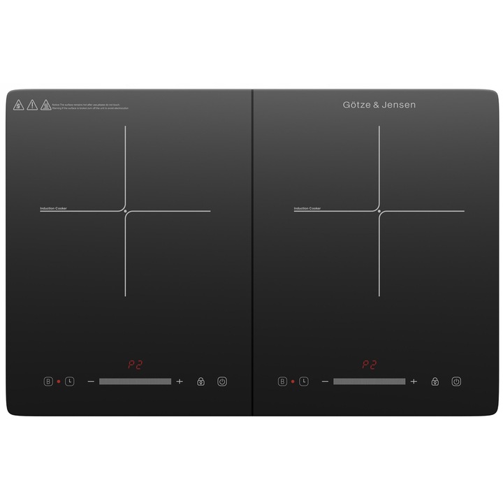 Elektromos főzőlap, GOTZE & JENSEN IP201, 2 zóna, 3,5 kW, fekete, 59,8x35,8x6,8cm