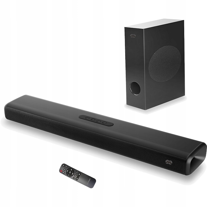 Саундбар 2.1 Mozos, 100W субуфер, Bluetooth 5.0, черен, размери 710x120x63мм