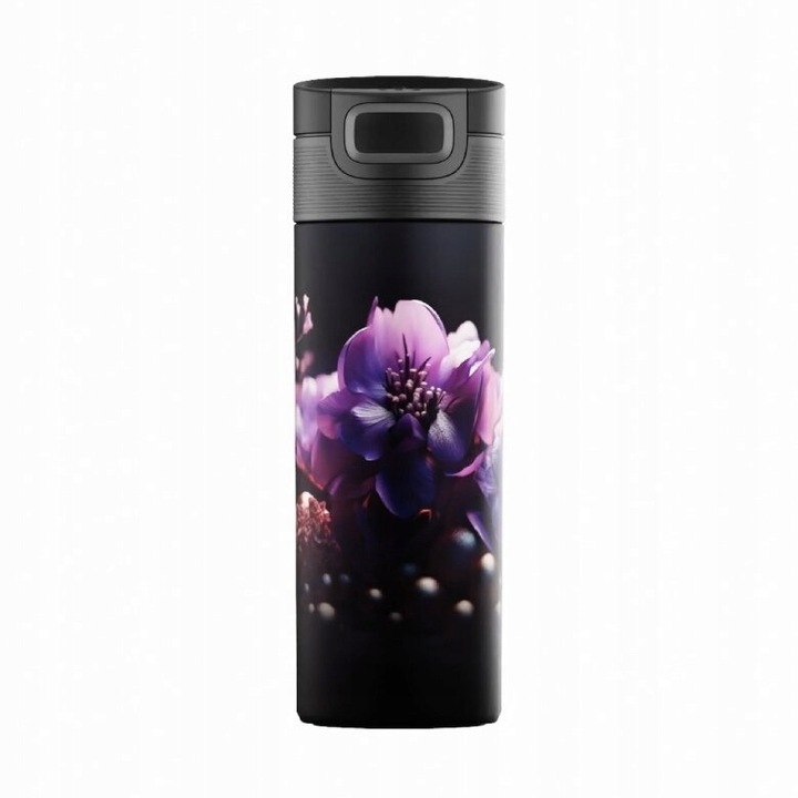 Termos Kambukka Etna 500 ml, Fiolet cu flori, 3 in 1, izolatie din otel inoxidabil