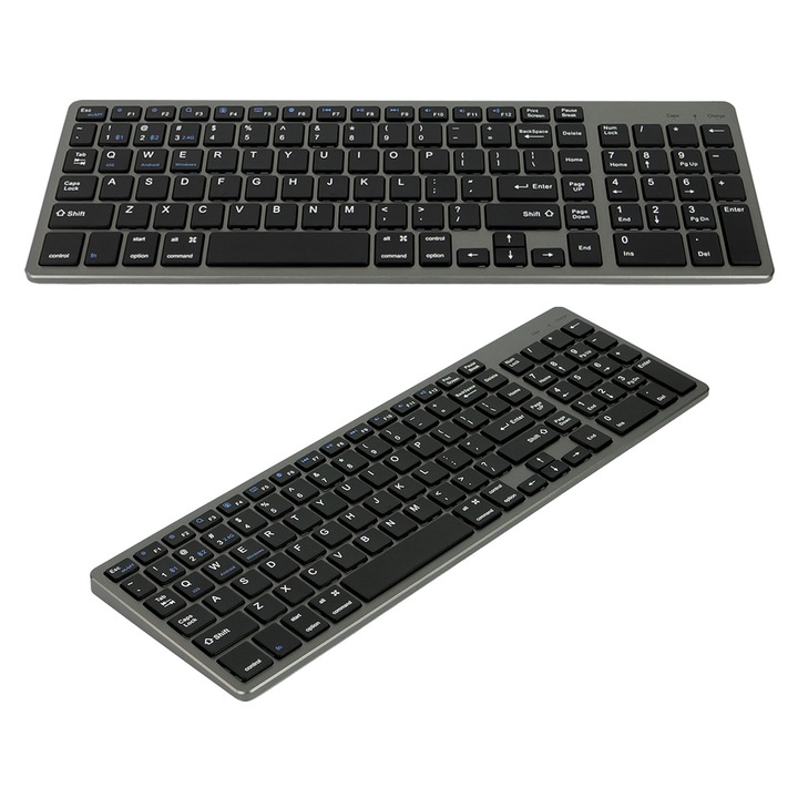 Tastatura Bluetooth cu tastatura numerica, membrana, QWERTY, tastatura wireless pentru laptop, tableta, gri, clasic, HDWR, typerCLAW-BC100