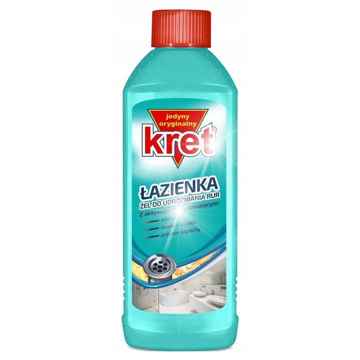 Гел за отпушване на баня Kret, 500 мл, за всички видове тръби, елиминира неприятните миризми