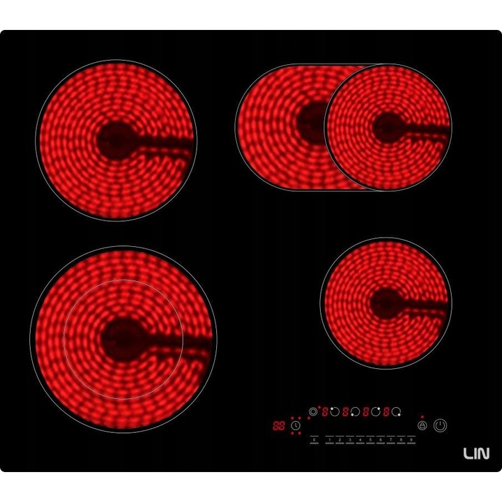 Електрически котлон LIN, керамичен, 4 зони за готвене, черен, 59x52 см