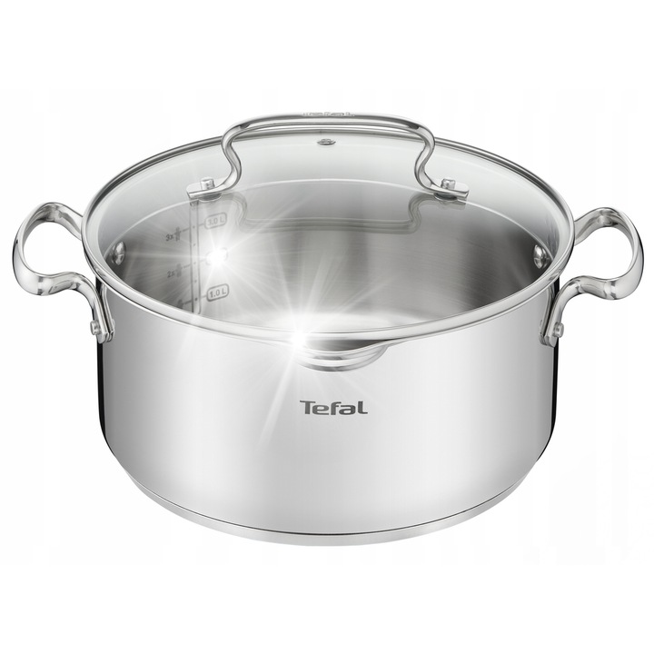 Тенджера Tefal Duetto+, 24 см, неръждаема стомана, стъклен капак, 5 л