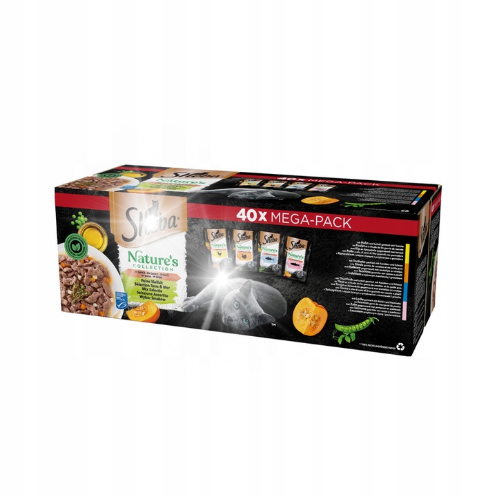 Hrana umeda pentru pisici Sheba, set 40x85g, cu pui, curcan, ton si somon