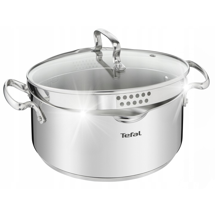 Oala Tefal Duetto+, 18cm, inox, capac din sticla, 2L