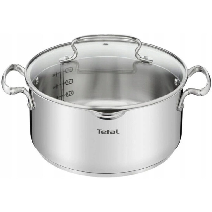 Oala Tefal Duetto+, 18cm, inox, capac din sticla, 2L