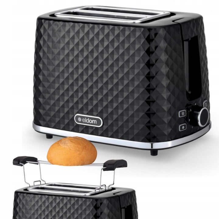 Елдом тостер, 930W, черен, с функция размразяване и поставка за подгряване