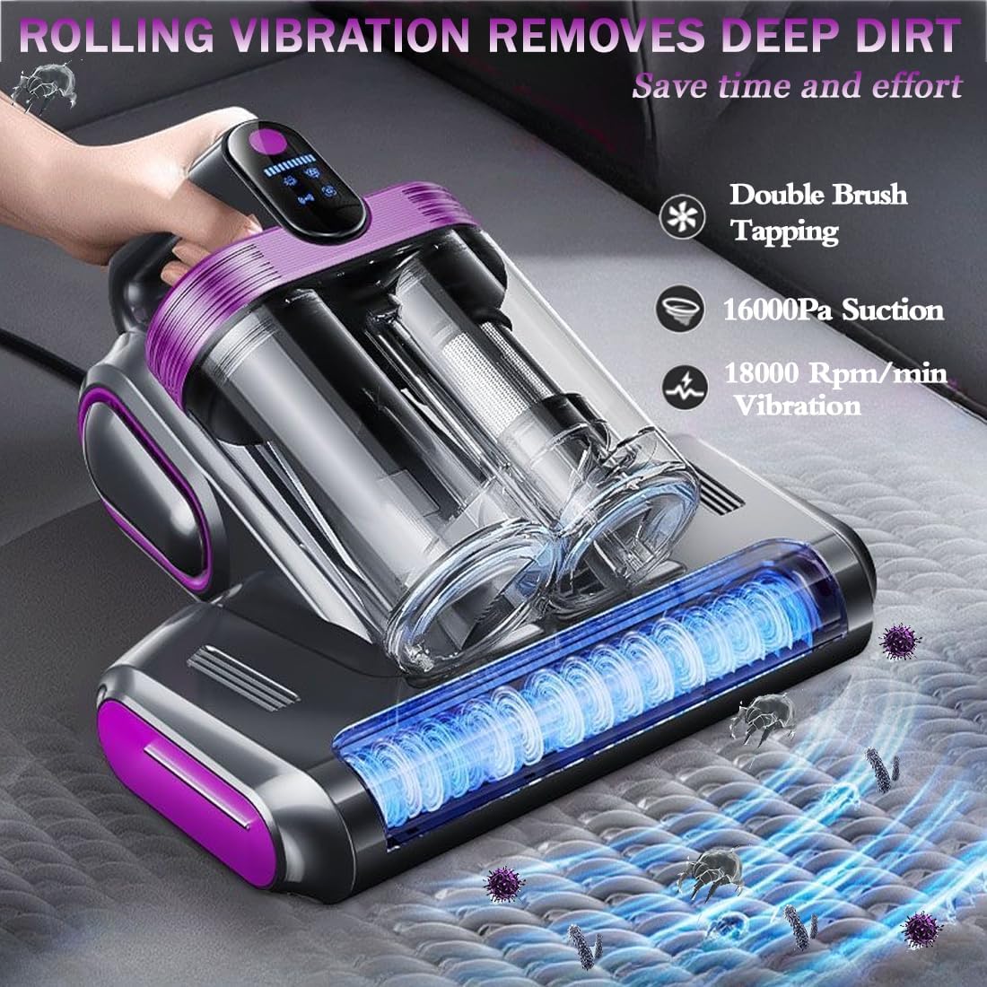 Aspirator de mana TodyJeyHo, fara fir, 16Kpa, 0.5l, pentru par de animale, cu display LED