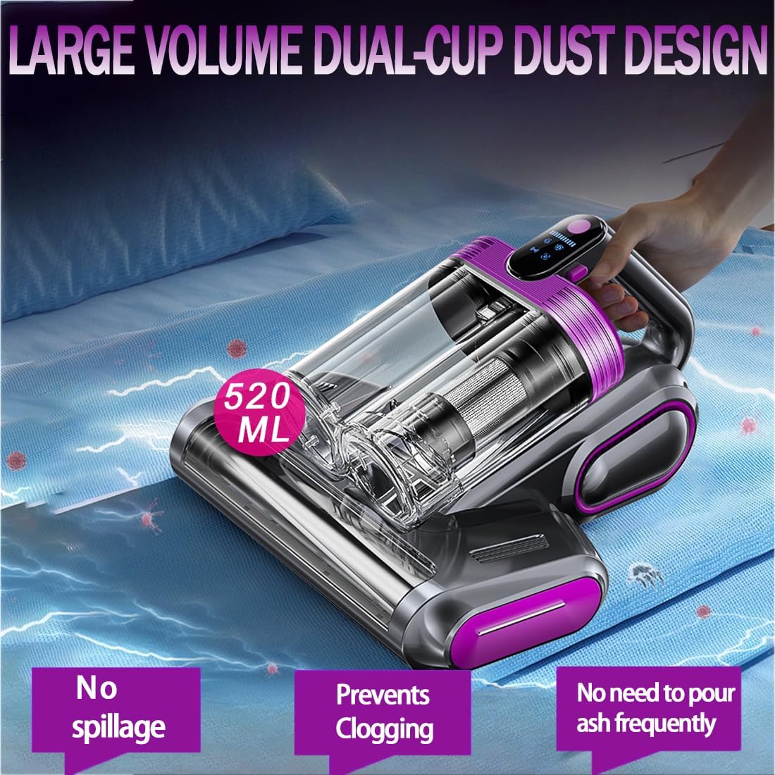 Aspirator de mana TodyJeyHo, fara fir, 16Kpa, 0.5l, pentru par de animale, cu display LED