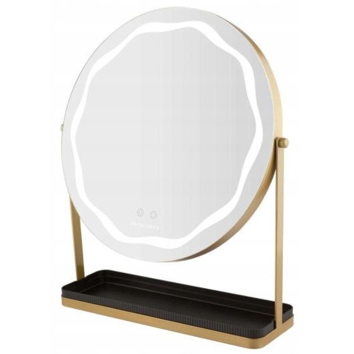 Lustruire cosmetica Beautifly, rotunda, LED, auriu, cu rama rotativa, alimentare prin retea