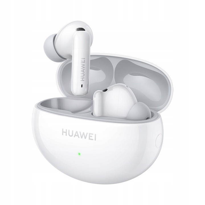 Casti wireless HUAWEI FreeBuds 6i, activare reducere zgomot, Bluetooth 5.3, alb, cu 3 perechi de dopuri