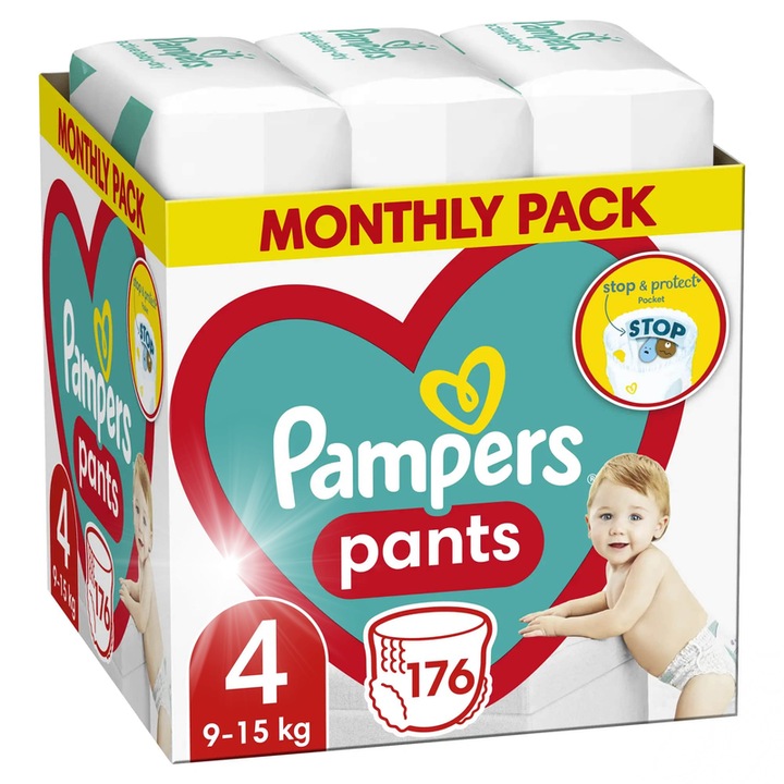 Комплект пелени Pampers Pants 176 части, размер 4, 9-15 кг, бели