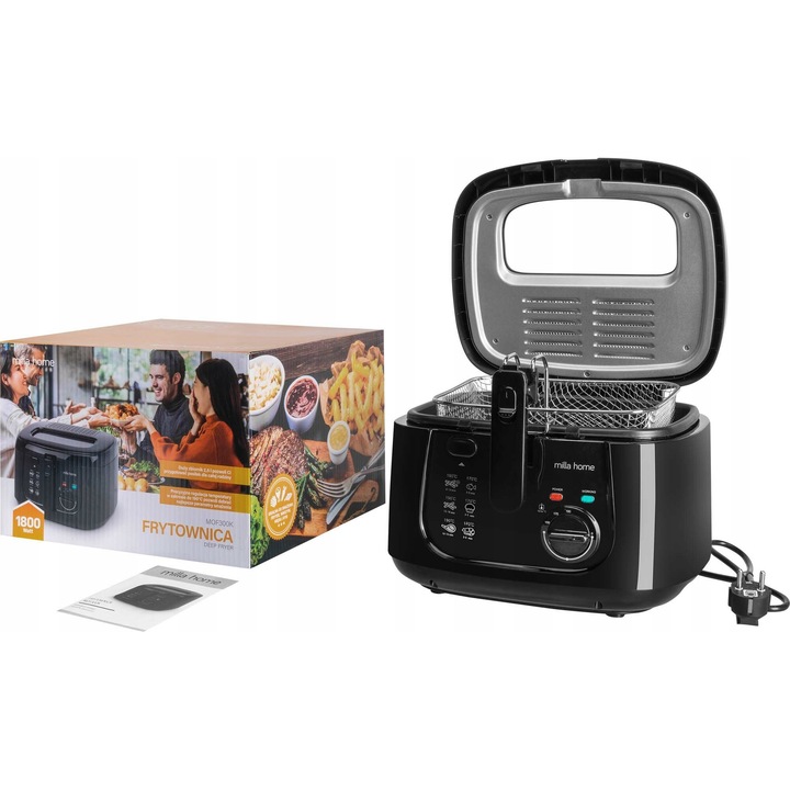 Fritőz, Milla Home, 2,5l, 1800W, fekete, 30x20x30cm