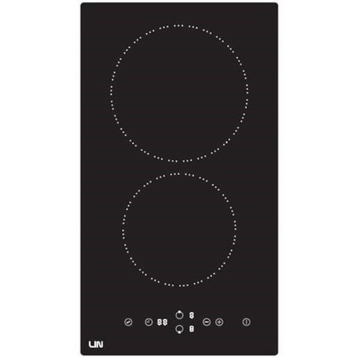 Вграден керамичен плот, 2 зони за готвене, 3000 W, черен, 52x36см LIN