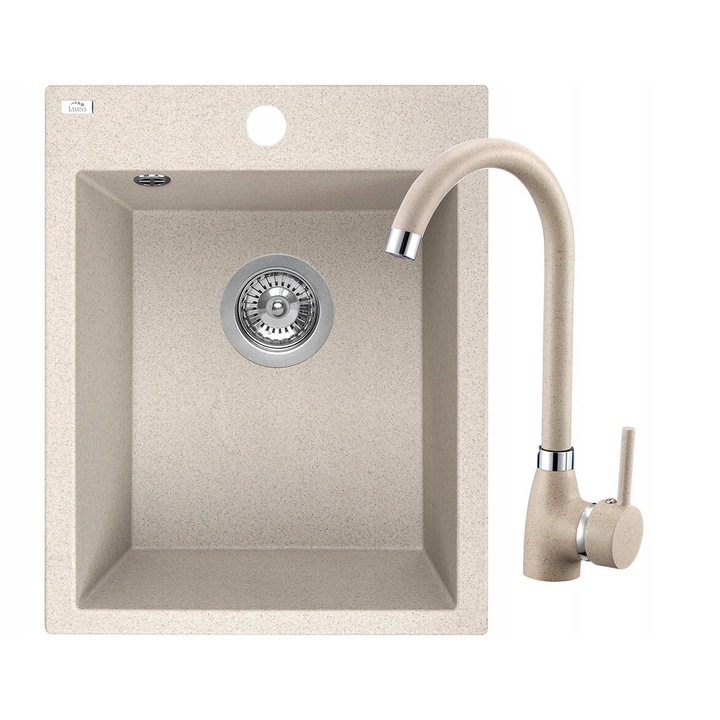 Laveo Chichi mosogató, gránit, 1 rekeszes, bézs, 48x39cm, csapteleppel együtt