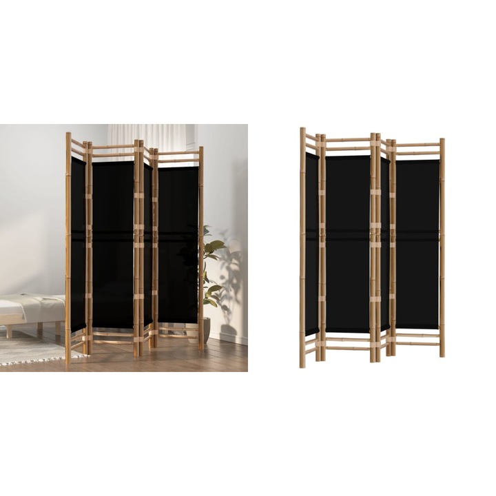 Separator de camera pliabil cu 4 panouri 160 cm bambus si panza
