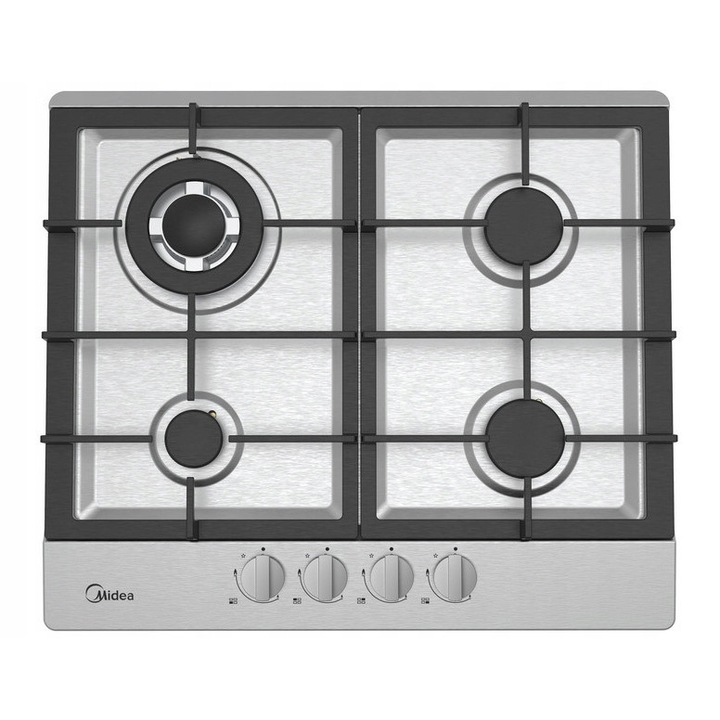 Plita gaz MIDEA, model MG60GM097AH2B, 4 arzatoare, neagra, 60x51cm, sticla