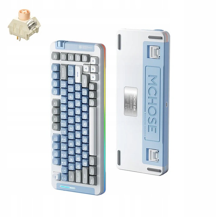Tastatura mecanica MCHOSE MC-X75-5, 82 clape, iluminare RGB, albastru-gri, 75%
