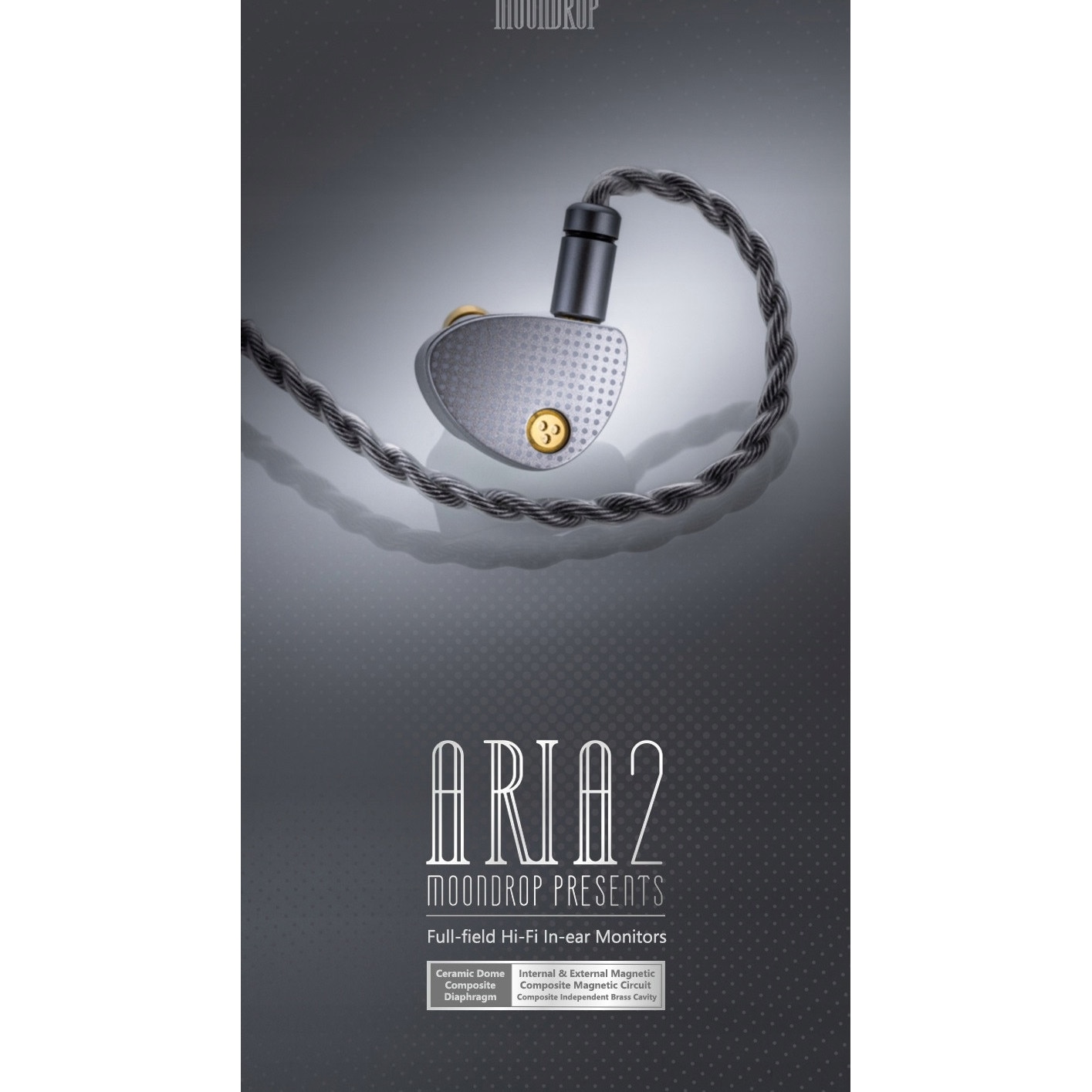 Casti cu fir Aria 2, Moondrop, gri, 0,78mm, 122dB/Vrms